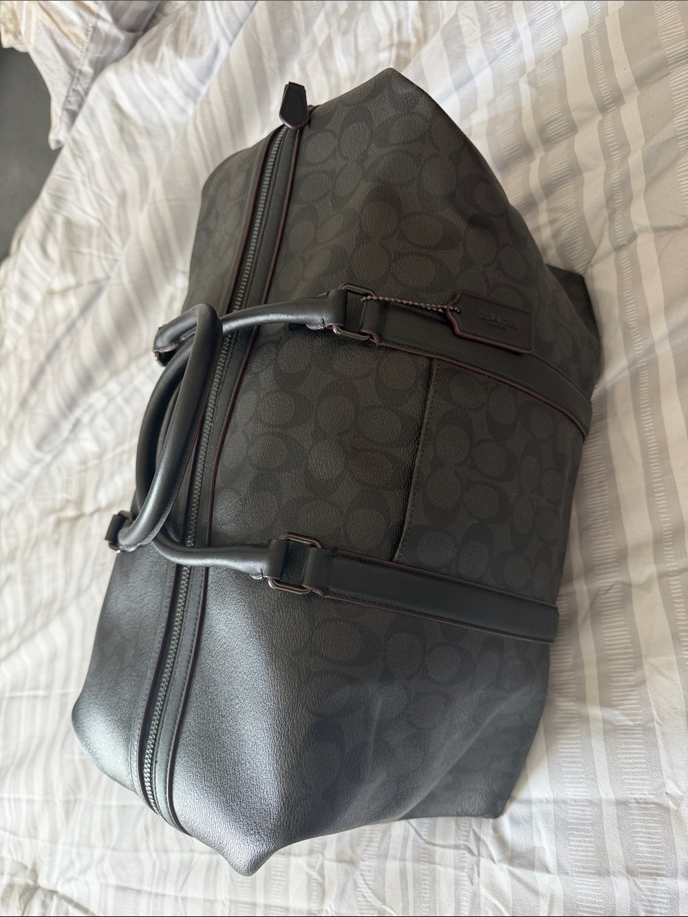 Coach Men's Charcoal Signature Canvas Duffel Bag